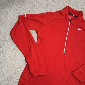 Nike Men's M Running Shirt Red Long Sleeve 1/4 Zip-Up Dri-Fit Thumbholes